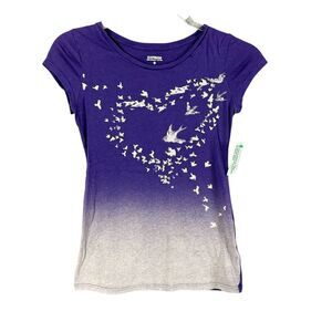 Vtg Express Graphic Sequin Bird Top Purpl Y2K Ombre Shirt Flying ❤️ Formation XS